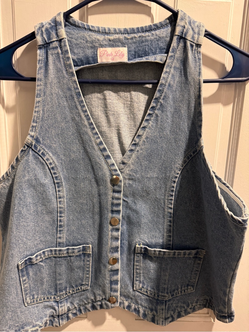 Beneath The Moon Pink Lily Medium Wash Denim Vest